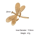 Diagrama técnico de anillo de libélula dorada con dimensiones y diámetro interno de 17,4mm - Ajustable / Dorado