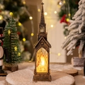 Bronze vintage LED Christmas church lantern with reindeer silhouettes and warm light - Church Elk