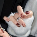 Short handmade press-on nails in amber and burgundy with iridescent foil strips - Extra Small (XS) / Late Maple Leaves