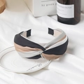 Retro knotted headband with black, beige, gray, and white striped pattern on silk - Striped Knot (FK-B267 Black)