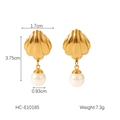 Detalle de pendientes de concha con perla incluyendo medidas y peso del producto - Estilo de Gota de Perla en Forma de Concha (HC-E10185)