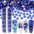 Detailed set of blue flatback rhinestones in 12 grids box with nail art display - SS4-SS12-3600Pcs/Box / Dark Blue