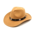 Detail of wool western cowboy hat with black leather band and silver concho studs - M(56-58cm) / Camel