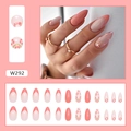 Unghie finte a mandorla rosa stile francese con motivi floreali, set da 24 pezzi kit - W292 Fiori Rosa (Stile Colla)