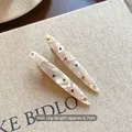 Zweiteiliges Set perlweiße Acryl-Haarspangen mit bunten Strasssteinen in 6,7 cm Design - Weiß (Einzelne Entenschnabelklammer)