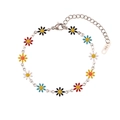 Bracelet chaîne à billes plaqué or 18K avec marguerites colorées en émail pour femme - Bracelet Marguerite en Émail Coloré Couleur Acier