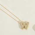 Elegant gold letter W pendant necklace featuring sparkling micro-pave cubic zirconia - W(XL3533-2)