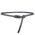 Cintura sottile in pelle PU nera da donna con elegante nodo e fibbia in metallo lucido - Nero
