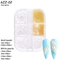 6-grid nail art set with mixed pure white pearls and gold metal beads for manicure - 6-Grid Pearl ZZ02 (Pure White Mix Gold Beads)