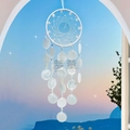 Elegant white seashell dreamcatcher wind chime with crystal beads for room wall decor - White