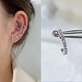 Silver helix studs with blue zircon and pavé leaf pattern, stylish earring set - EGD42 Blue Stud Leaf