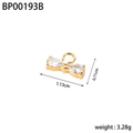 Golden stainless steel bow pendant with white teardrop stones and measurements - BP00193B-Gold White Stone Bow Pendant