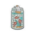 Spilla in smalto con gatto che pesca in un barattolo con pesci e piante acquatiche - Stile Gatto che Pesca (XZ9971)