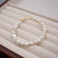 Elegant baroque freshwater pearl bracelet with gold metal clasp in a velvet jewelry box - 8-9mm Polished Horizontal Hole Bracelet