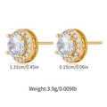 Golden round stud earrings with sparkling zircon halo design, measuring 1.31cm in diameter - Round Zircon Halo (KE1497)