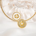 French style floral earrings with white shell, gold accents and zircon stones - Zirconia Shell Gold Flower Studs