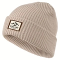 Berretto in maglia a coste beige con toppa vintage Wild Life montagna e orso all'aperto - Beige