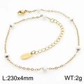 Golden stainless steel chain anklet with white enamel beads and S.Steel tag detail - Gold Chain with White Beads Style (KJ3629-Z)
