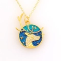 Collana con cervo cielo stellato con smalto blu e cristalli scintillanti in oro - Stile Cervo Stellato (04)