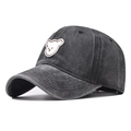 Casquette de baseball en coton délavé gris foncé avec broderie ours mignonne - Réglable / Design d'Ours Noir