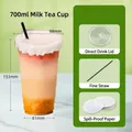700ml clear disposable plastic cup with lid and straw showing detailed size measurements - 700ml With Direct Drink Lid Straw and Leak-proof Paper