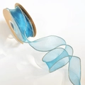Light blue organza ribbon with gold metallic edges for elegant gift wrapping - Peacock Blue