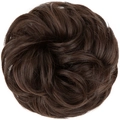Curly synthetic fiber hair bun extension in dark brown shade on white background - Dark Chocolate