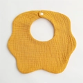 Detail of yellow flower shaped cotton gauze baby bib with snap button closure - Yellow