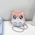 Pink and white cat-shaped girl's crossbody bag with 3D ears and rope shoulder strap - Pink