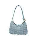 Sac à bandoulière bleu clair à texture popcorn avec tissu plissé et détails dorés - Bleu