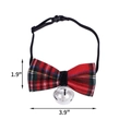 Red plaid pet bow tie with silver bell, size 1.9 x 3.9 inches for Christmas party - Red Plaid Christmas Hat