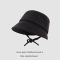 Detail of black knit children fisherman hat with adjustable chin strap bow - 52cm (2-5 Years) / Black