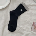 Calze bicolore nero e grigio con ricamo a cuore e dettaglio fiocco blu - Nero