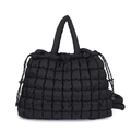 Bolso tote acolchado negro de nailon con diseño de burbuja y cierre de cordón ajustable - Negro