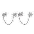 Close-up of silver star earrings with cubic zirconia and connecting chain link detail - JQH0271-Silver (Double Star Chain)