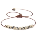 Minimalist 4mm Dalmatian Jasper beaded bracelet with adjustable brown cord - Dalmatian Jasper/FD8455