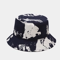 Double-sided tie-dye bucket hat in deep blue and white with abstract graffiti patterns - M (56-58cm) / Dark Blue White Tie-Dye