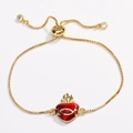 Pulsera dorada ajustable con colgante de corazón de esmalte rojo y detalles de circón - Pulsera