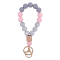Porte-clés bracelet en perles silicone gris et rose avec perle bois et or rose - Rose