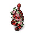 Broche en émail gothique avec un serpent rouge et noir et des roses roses élégantes - Serpent Rose Noir et Rouge
