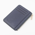 Porte-cartes mince bleu foncé en cuir grainé avec poche à fermeture dorée - Bleu Royal