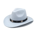 Classic light blue-gray felt western cowboy hat with vintage silver floral buckle and leather band - M(56-58cm) / Sky Blue
