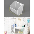 White metal wire storage basket for pegboard organizer, size 183x100x180mm with hooks - Large Slanted Basket - White