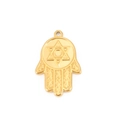 18k gold plated stainless steel Hamsa hand pendant with star of David design on white background - Gold