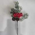 Tige de Noël avec baies rouges, pommes de pin naturelles et aiguilles de pin - Pic de Pin de 21cm Cyprès Et Baies Rouges