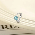 Squisito orecchino a stella in argento con zircone blu su bordo in ceramica beige - Stile Stella Blu Cielo (A816-2#)