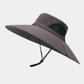 Detail of outdoor sun hat featuring breathable mesh side panels and adjustable chin strap - Dark Gray
