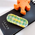 Cute green yellow and purple plaid knit acetate hair clip with letter ornament - Oval-Plaid Green
