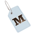 Light blue PU leather luggage tag featuring a gold capital letter M with steel wire cable - Light Blue M