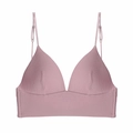 Mauve ribbed cotton bra with slim straps and deep V-neckline in a seamless design - XL / Coral